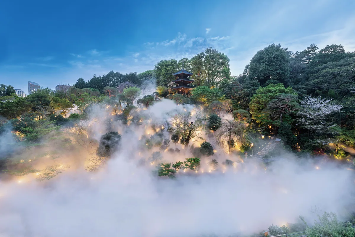 Mist drifting through the garden at Hotel Chinzanso Tokyo
