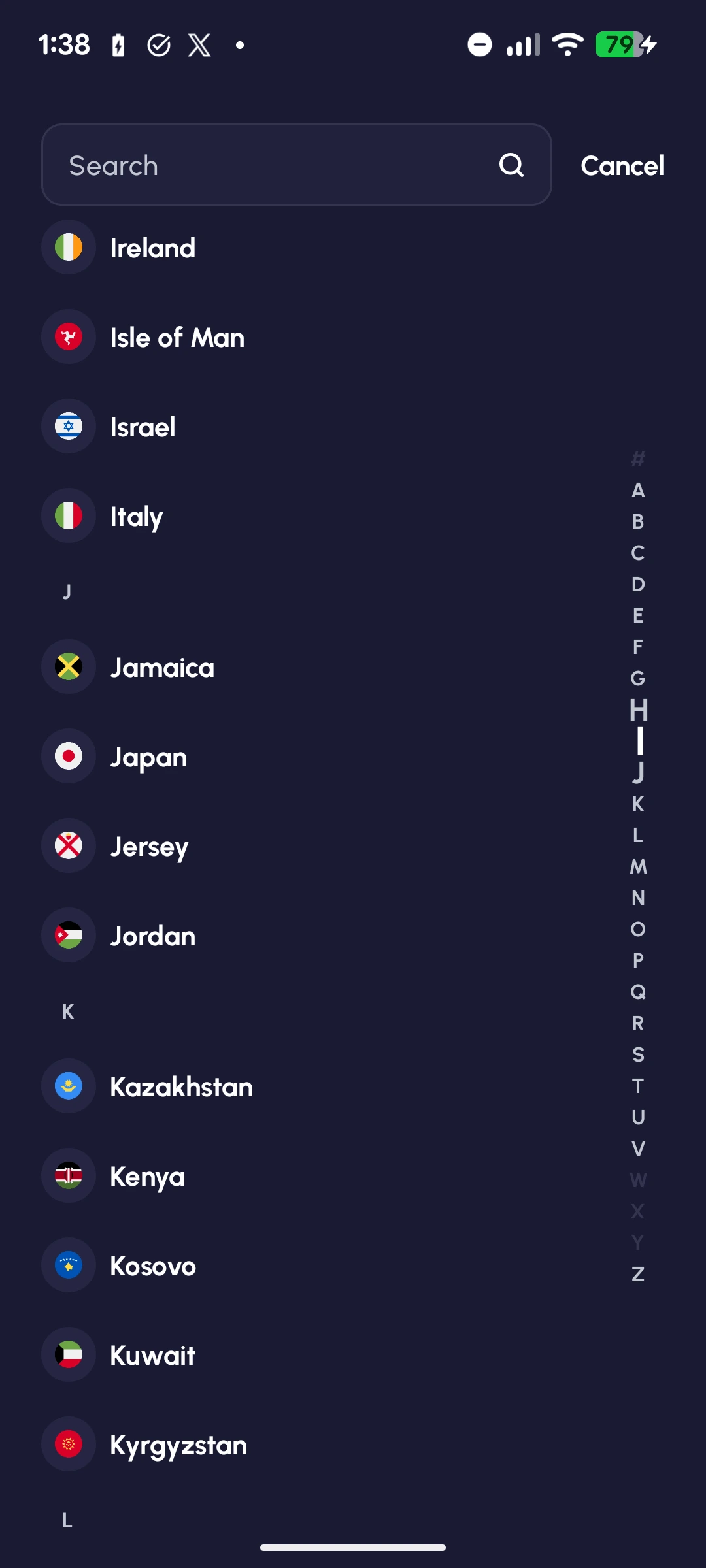 Searching for Japan in the eSIM app
