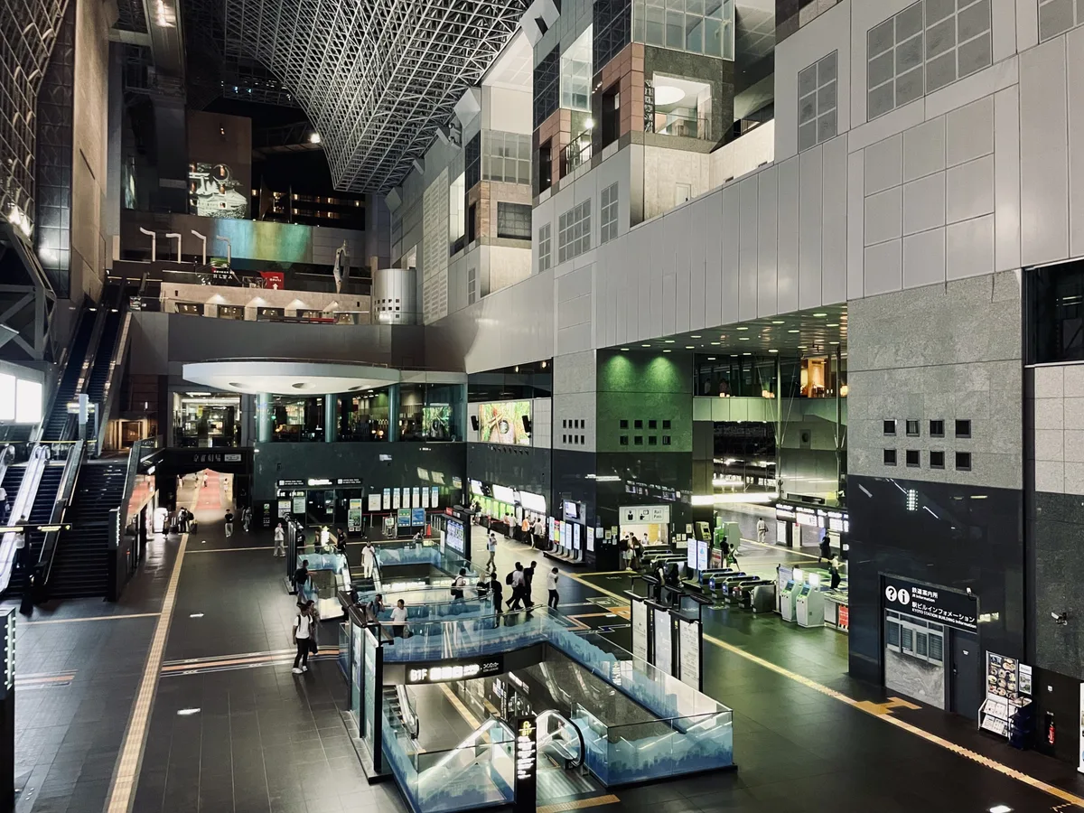 Interior concourse and escalators inside Kyoto Station