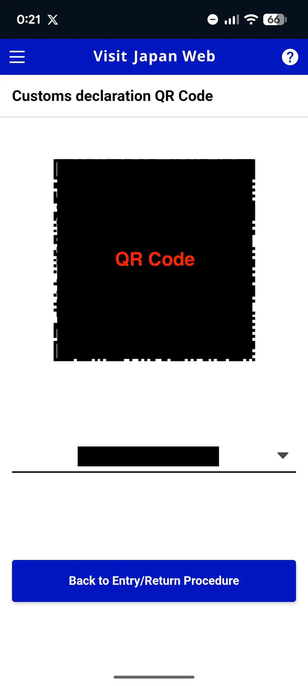 Unified 2D code screen for Japan customs declaration with a back-to-procedure button