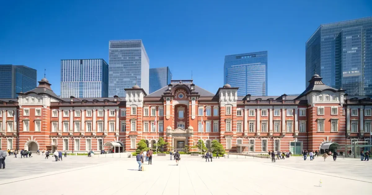 Tokyo Station Marunouchi facade with surrounding office towers
